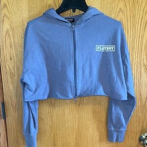 Playboy by Pacsun Cropped‎ Full Zip Hoodie Sweatshirt XS Blue